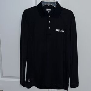 Long sleeve Performance Ping Man Black LS mens Golf Polo Tennis Shirt Polyester